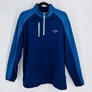 Callaway Mens 1/4 Zip Tech Fleece Size L Blue High Neck Pocket Long Sleeve Golf